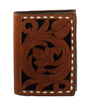 3D Men's Brown Trifold Floral Filagree Wallet