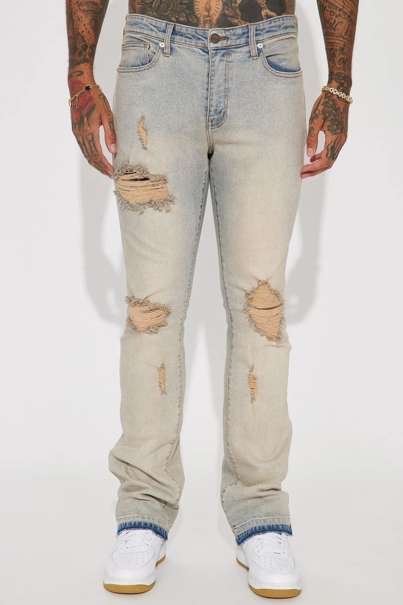Agave Stacked Skinny Skinny Flare Jeans - Vintage Blue Wash