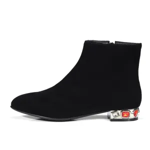 ankle square heels leisure crystals booties