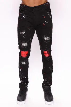Back Patched Skinny Jeans - Black