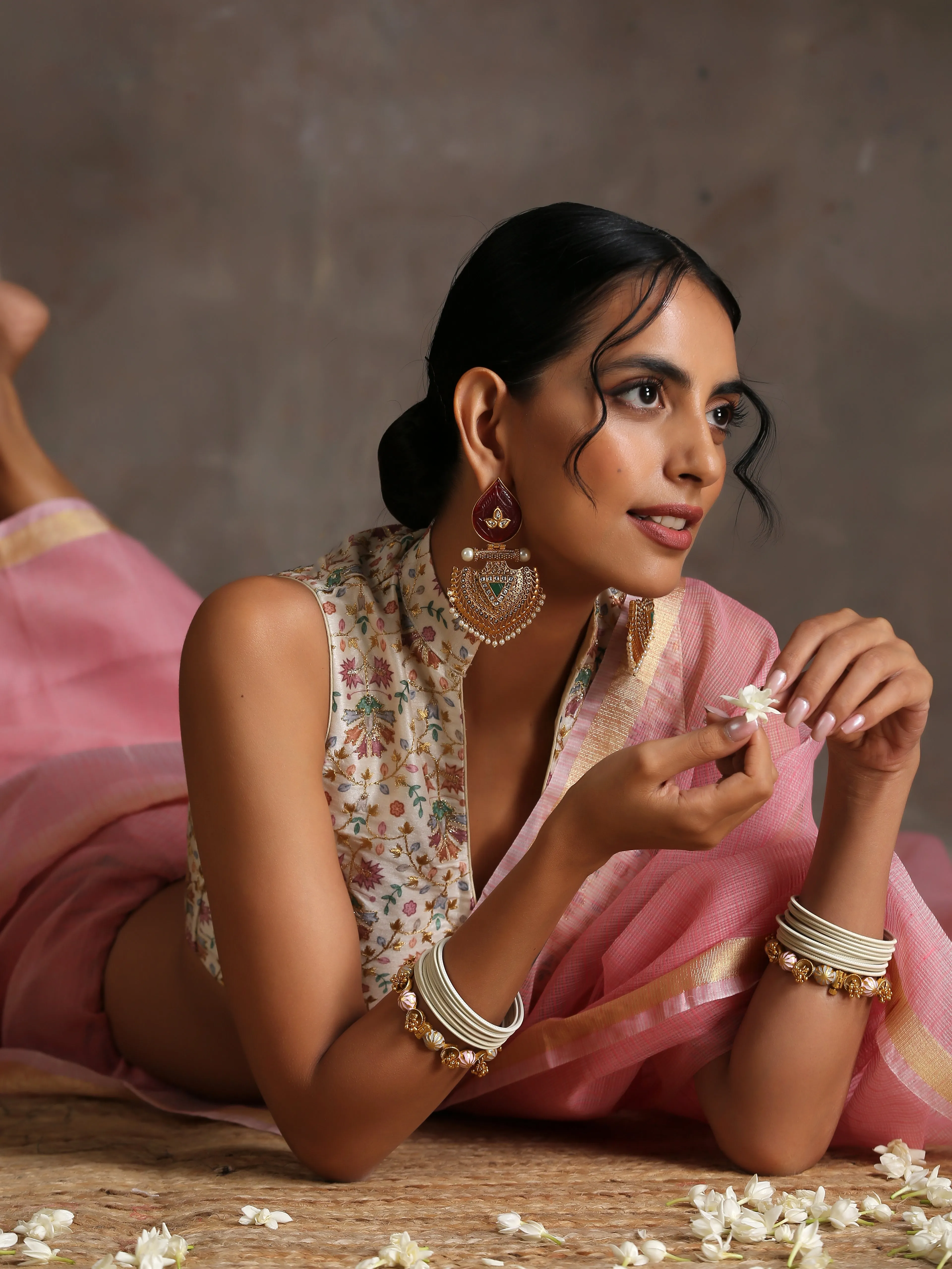 Blouse - Floral Golden Embroidered