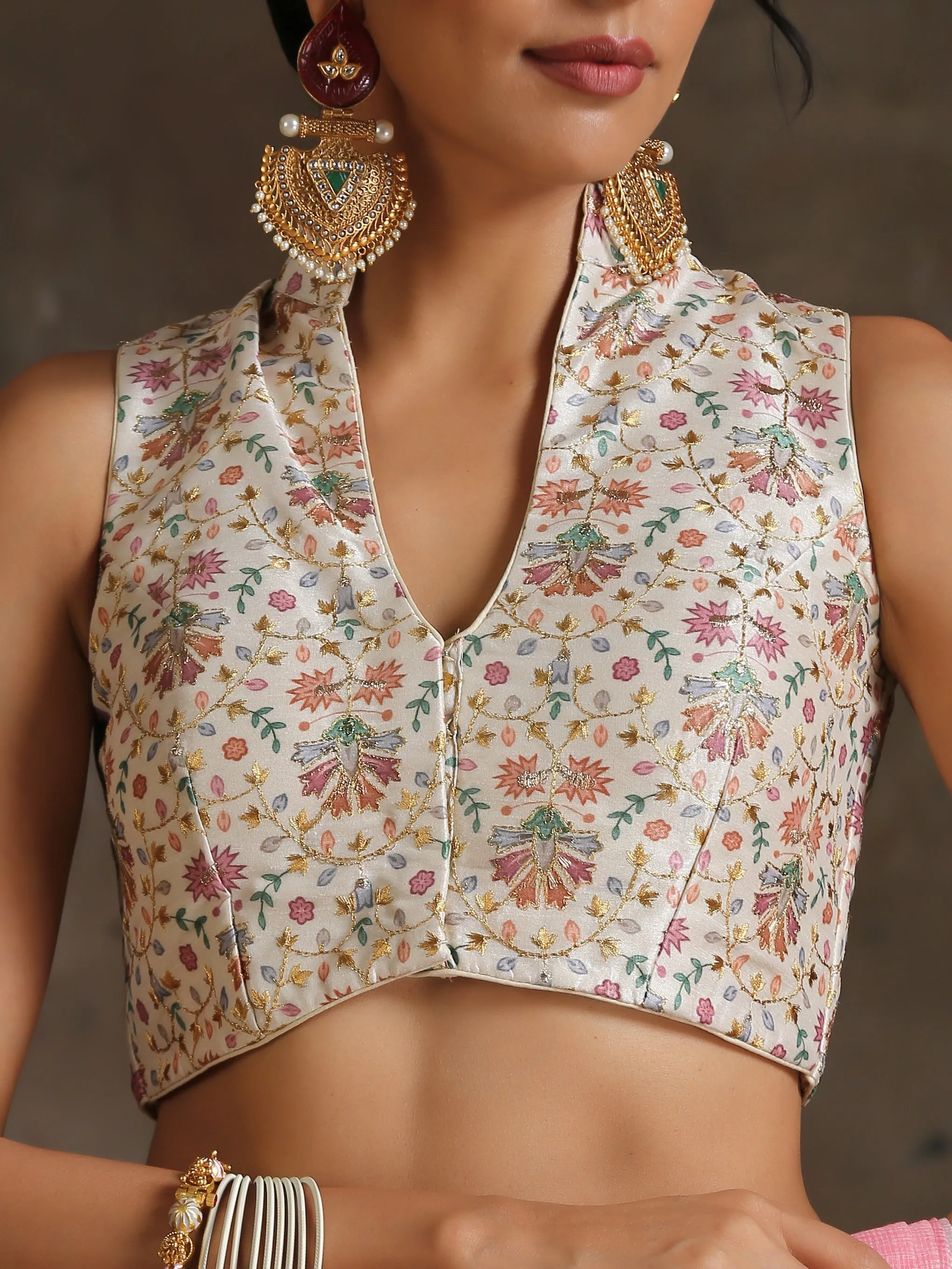 Blouse - Floral Golden Embroidered