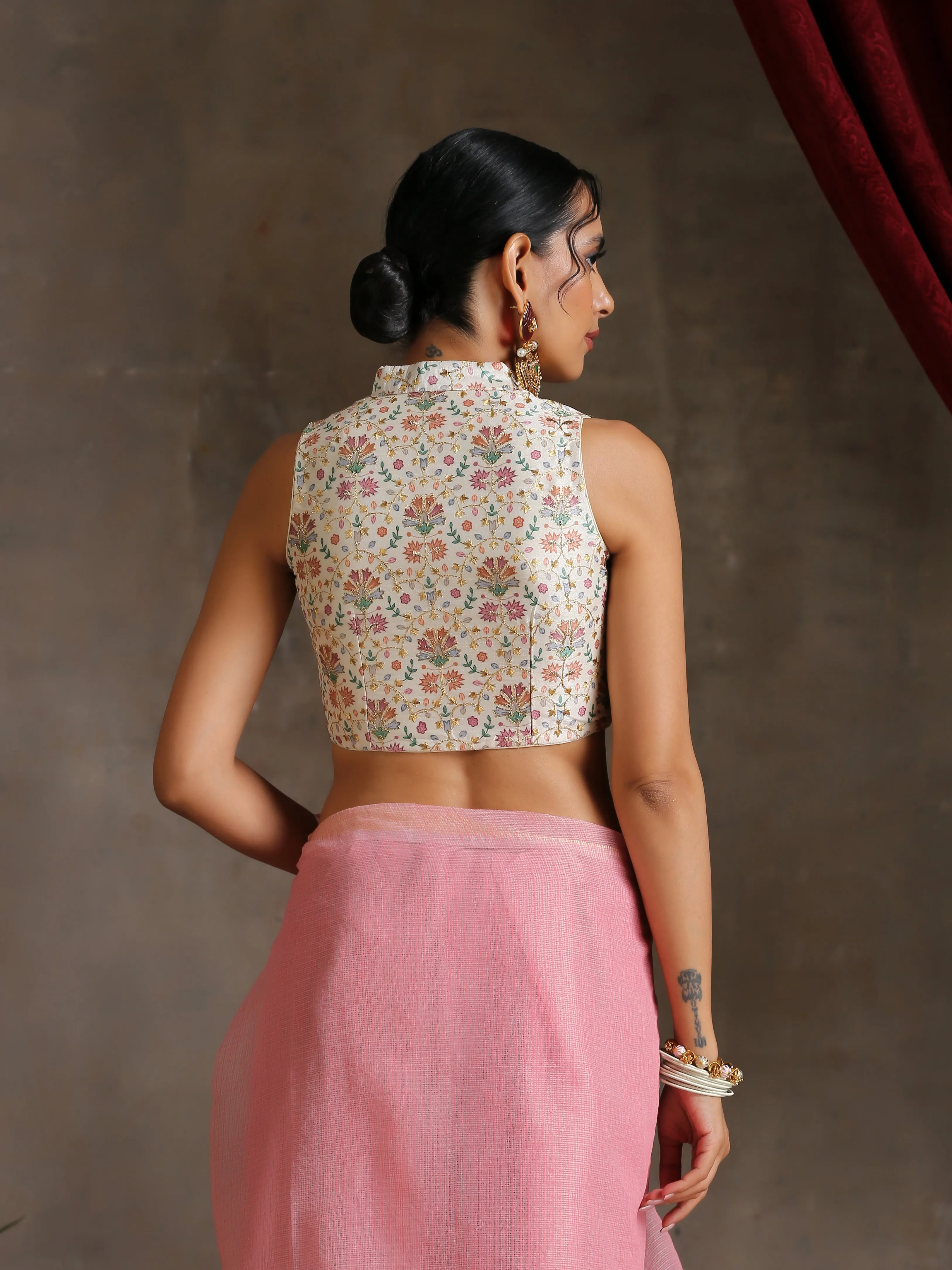 Blouse - Floral Golden Embroidered