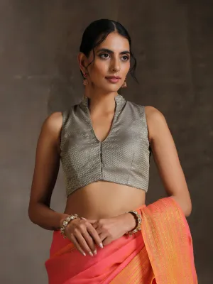 Blouse - Grey Jacquard Sleeveless blouse