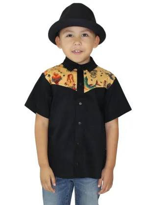 Boy's Rockabilly Tattoo Western Top in Mustard #TWTM