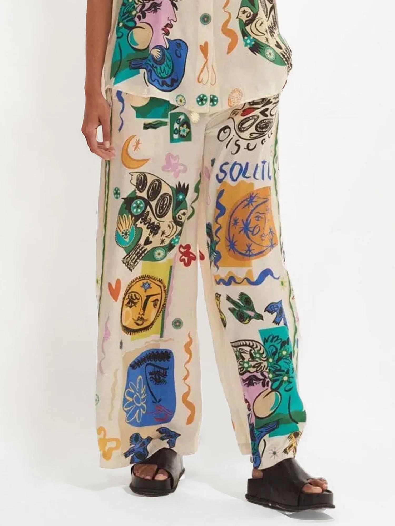 Casual Graffiti Print Loose-Fit Pants