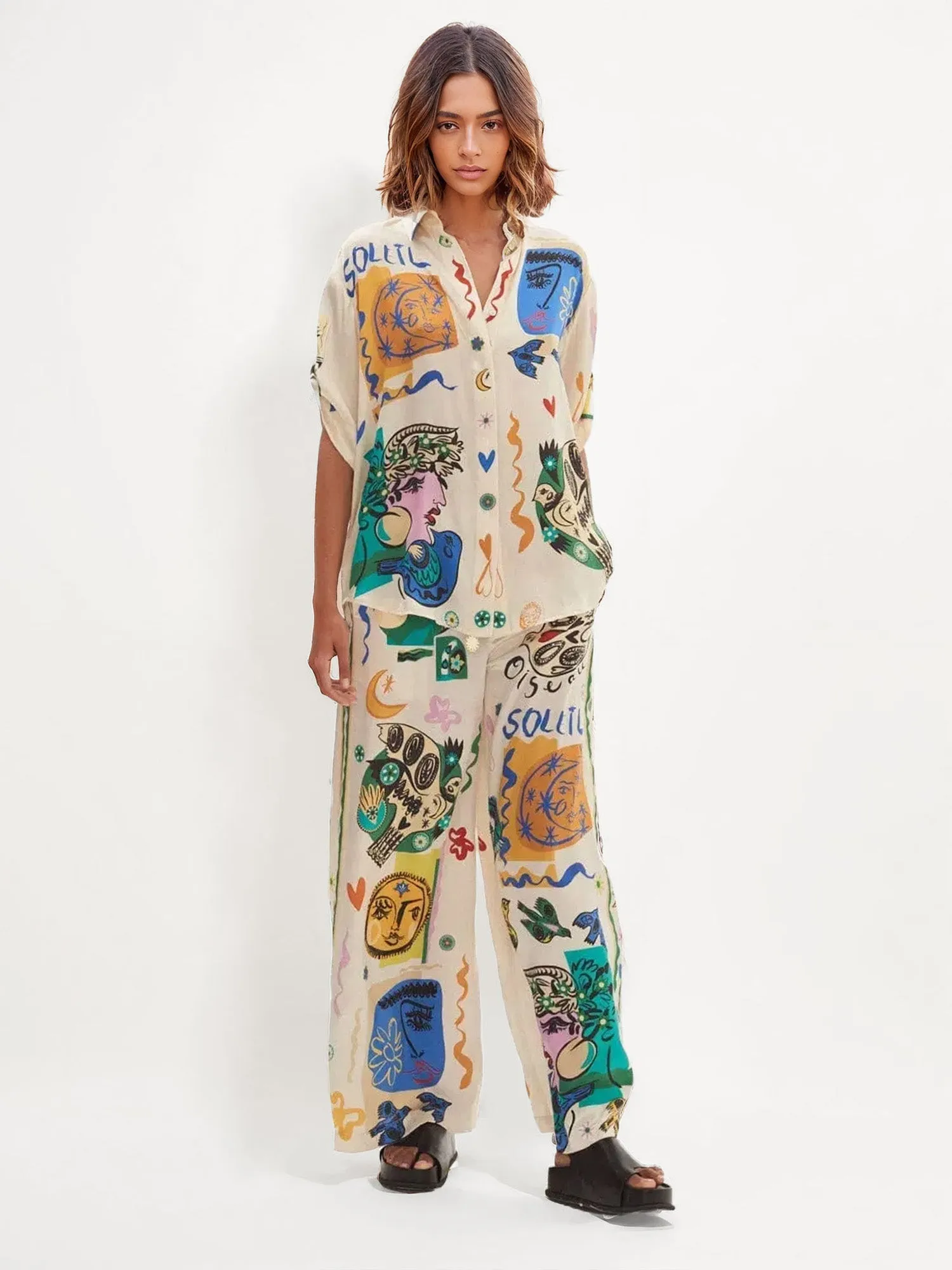 Casual Graffiti Print Loose-Fit Pants