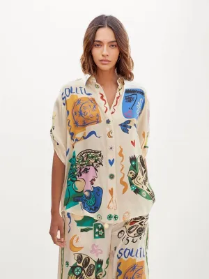 Casual Graffiti Print Loose-Fit Shirt