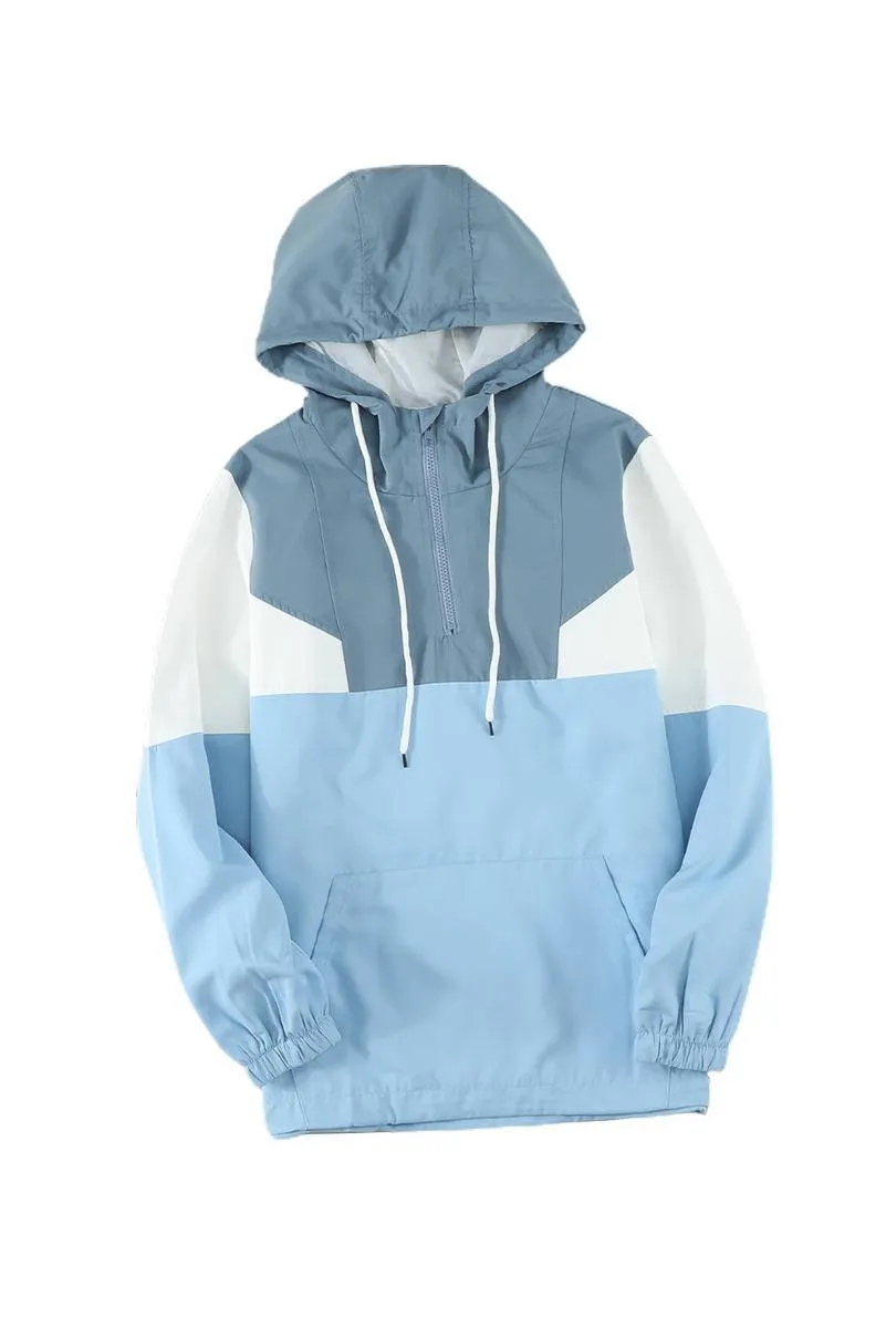Color Block Long Sleeve Windbreaker Hoodie