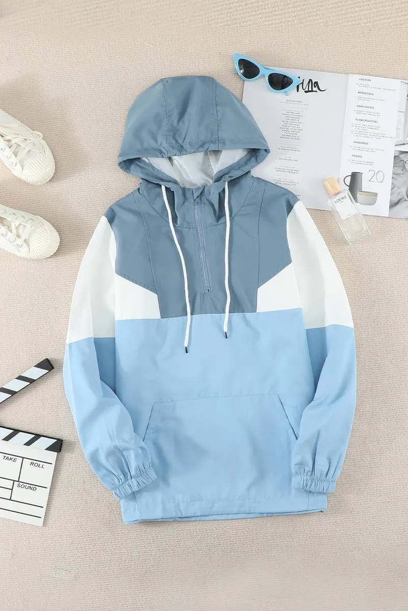 Color Block Long Sleeve Windbreaker Hoodie