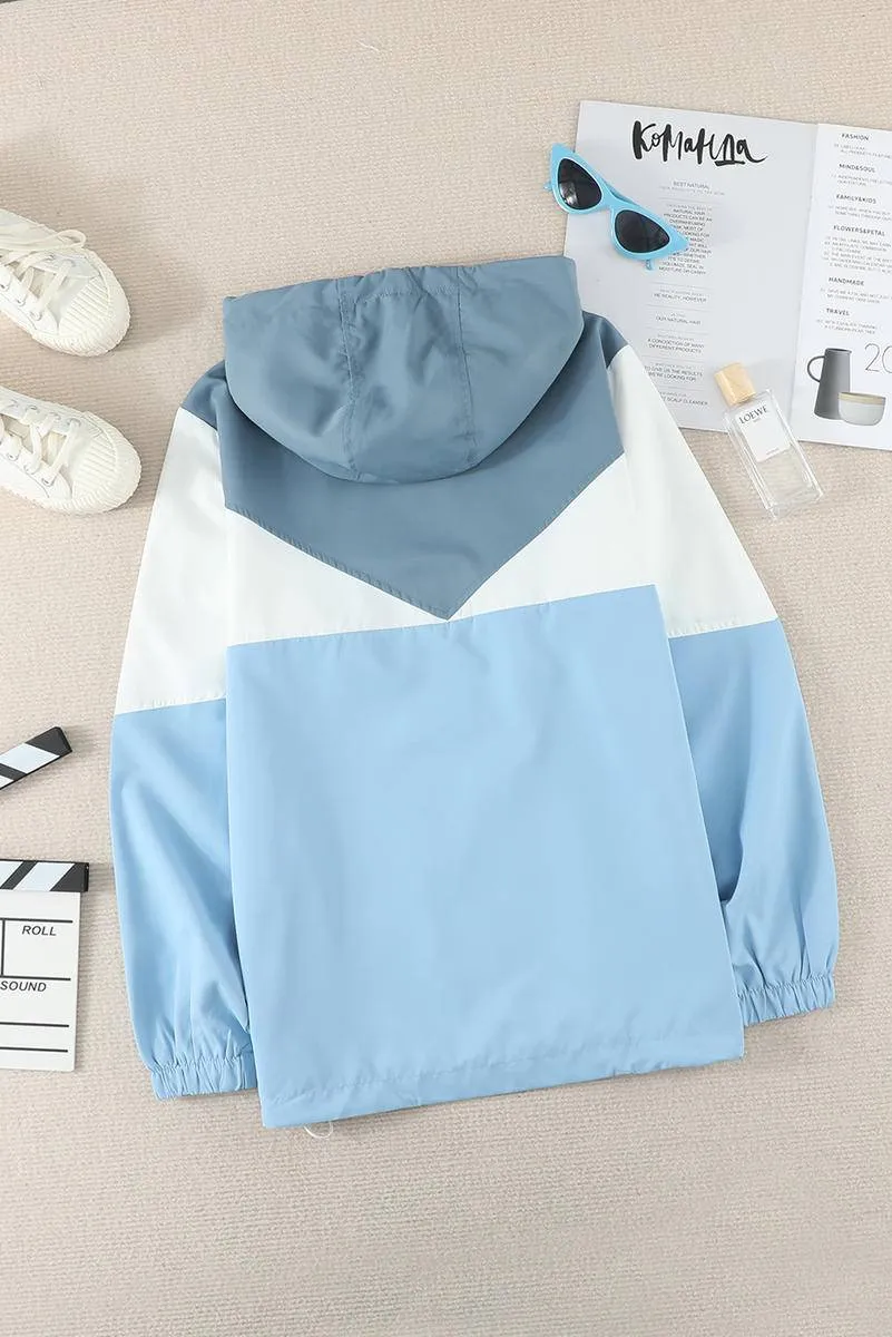 Color Block Long Sleeve Windbreaker Hoodie