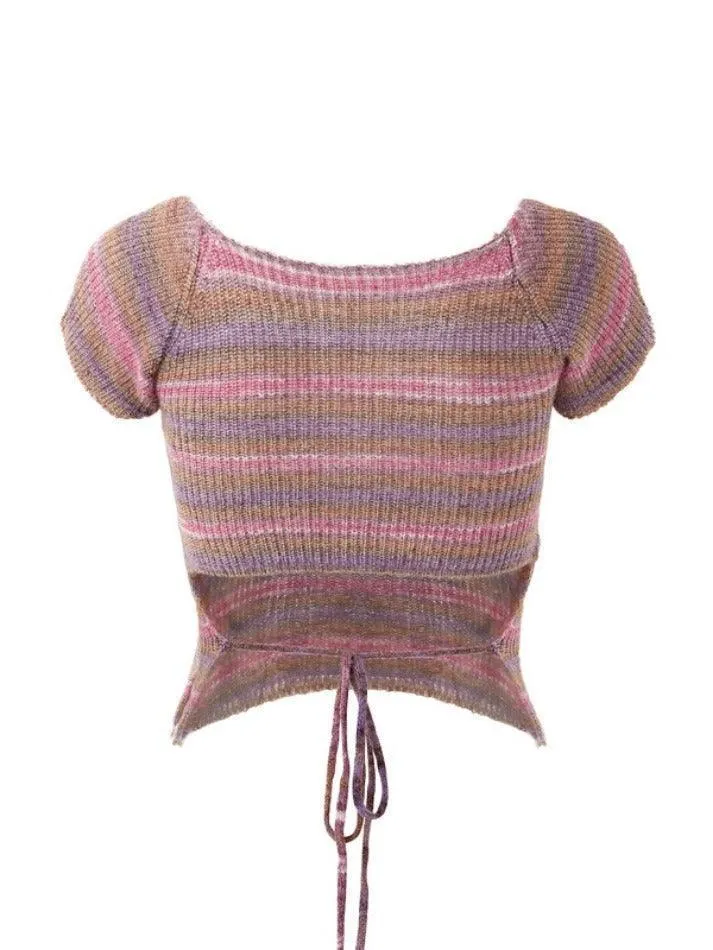 Contrast Color Stripped Square Neck Knit Top
