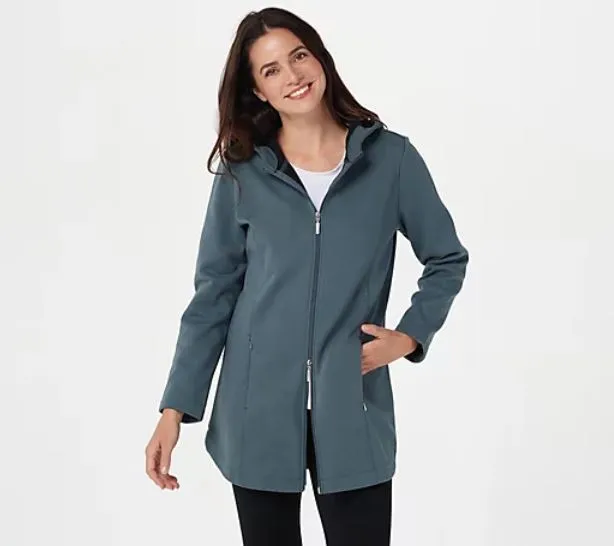 Denim & Co. Active Regular Fleece Back Jersey Zip Front Jacket