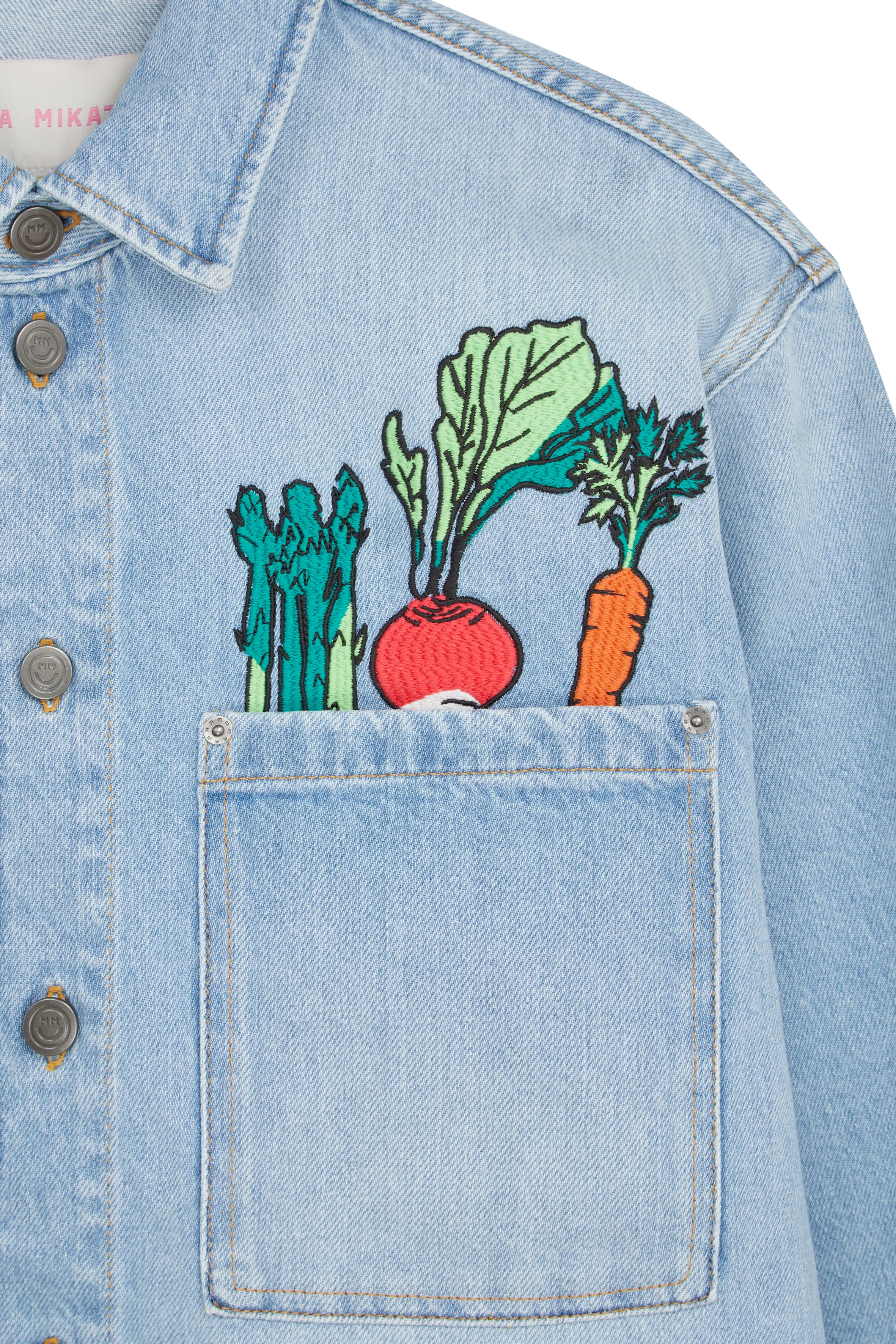 Denim Jacket With Embroidered Vegetables