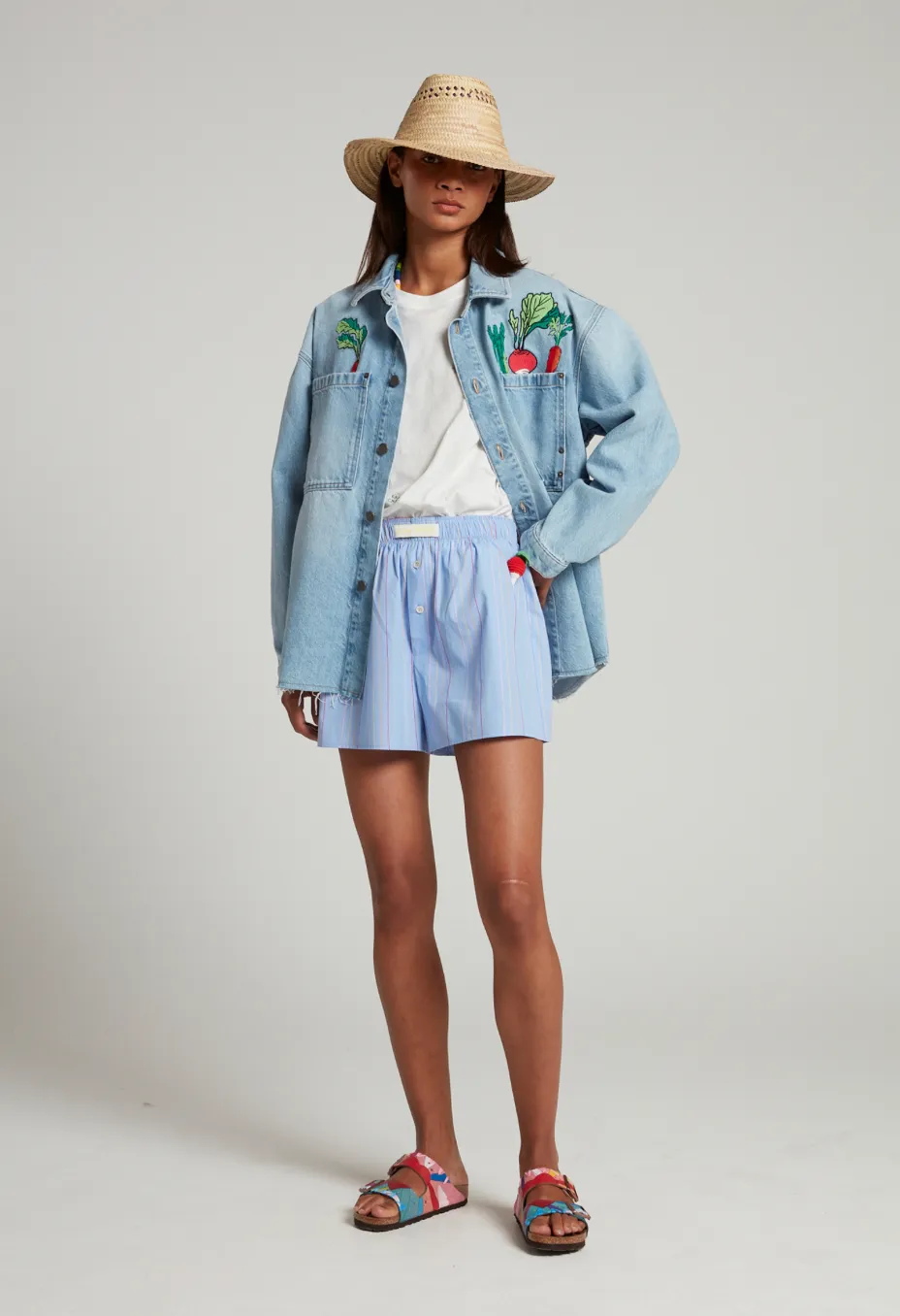 Denim Jacket With Embroidered Vegetables