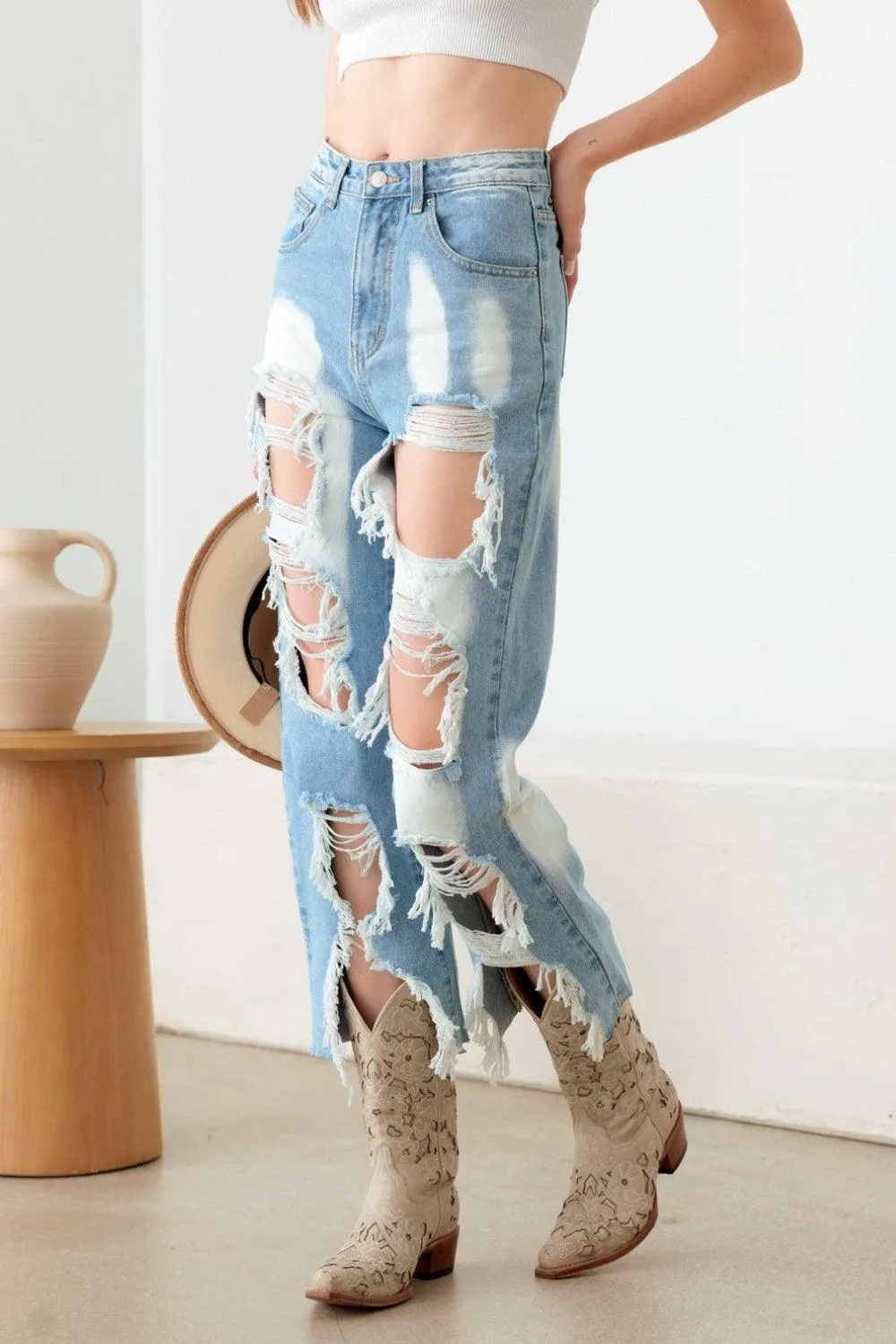 Distressed Jeans Litz La Frayed Cut Cropped Denim Pants