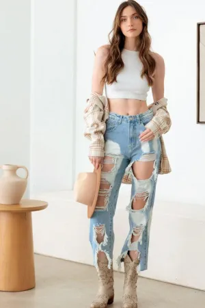 Distressed Jeans Litz La Frayed Cut Cropped Denim Pants