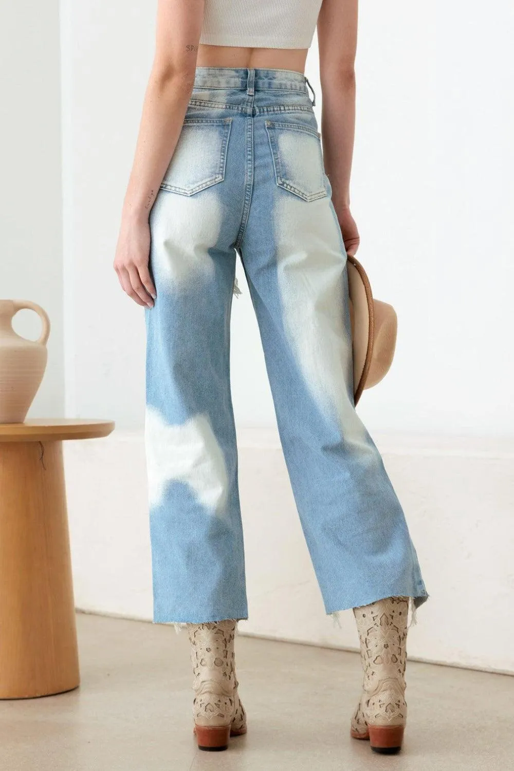 Distressed Jeans Litz La Frayed Cut Cropped Denim Pants