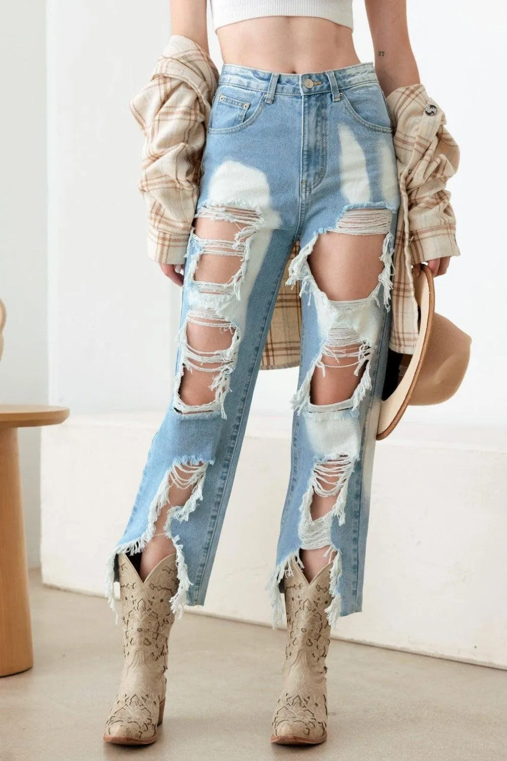 Distressed Jeans Litz La Frayed Cut Cropped Denim Pants
