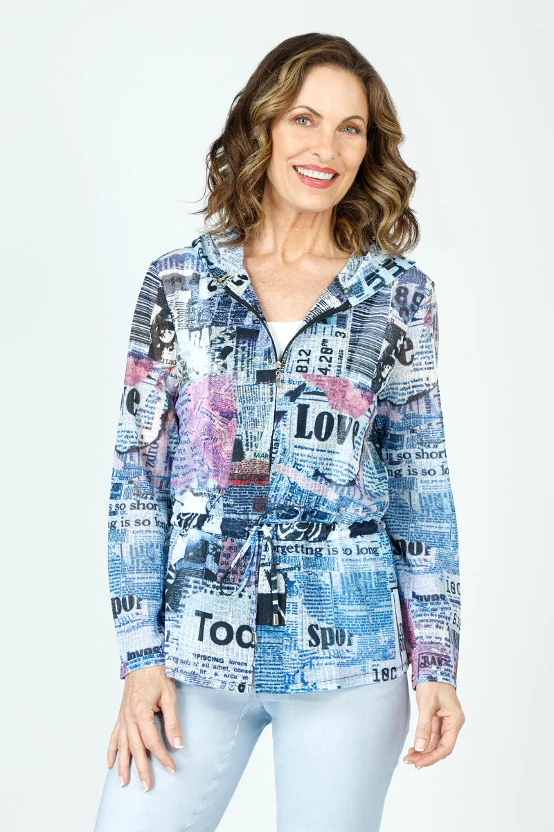 Frederique Newspaper Print Hoodie Jacket