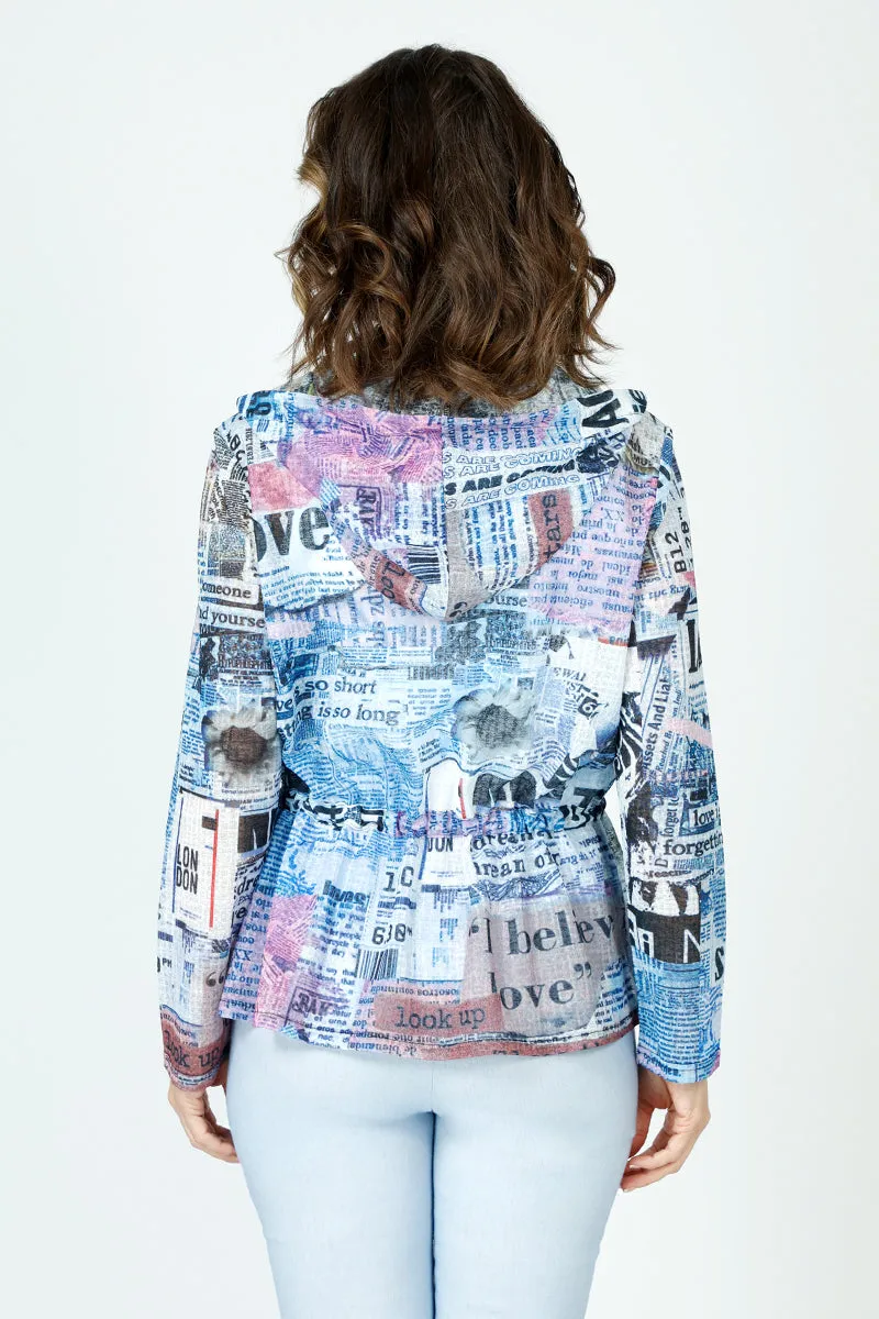 Frederique Newspaper Print Hoodie Jacket