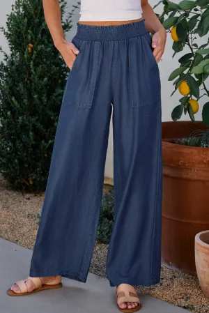 Frilled Smocked Wide Leg Jeans
