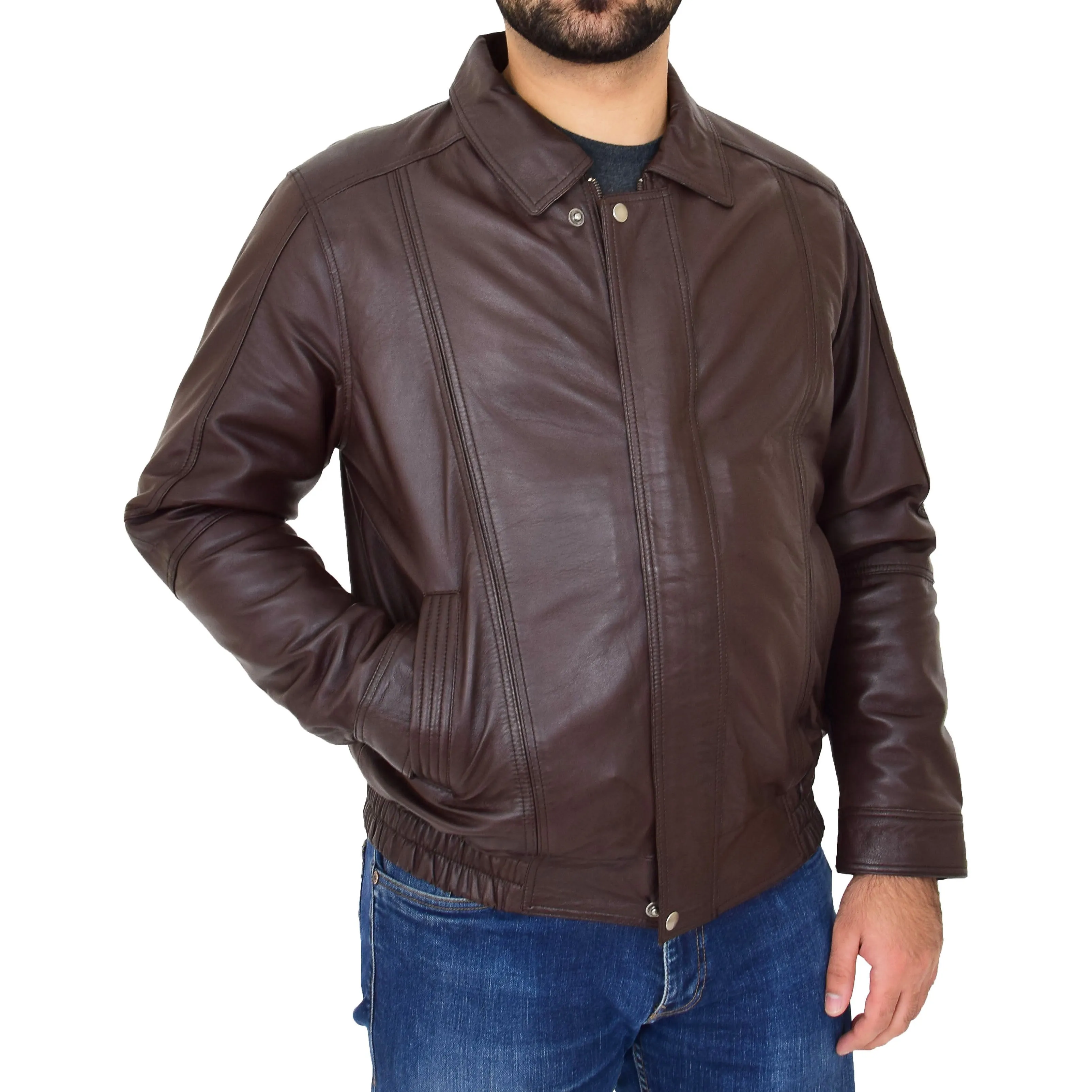 Gents Classic Blouson Leather Jacket Albert Brown