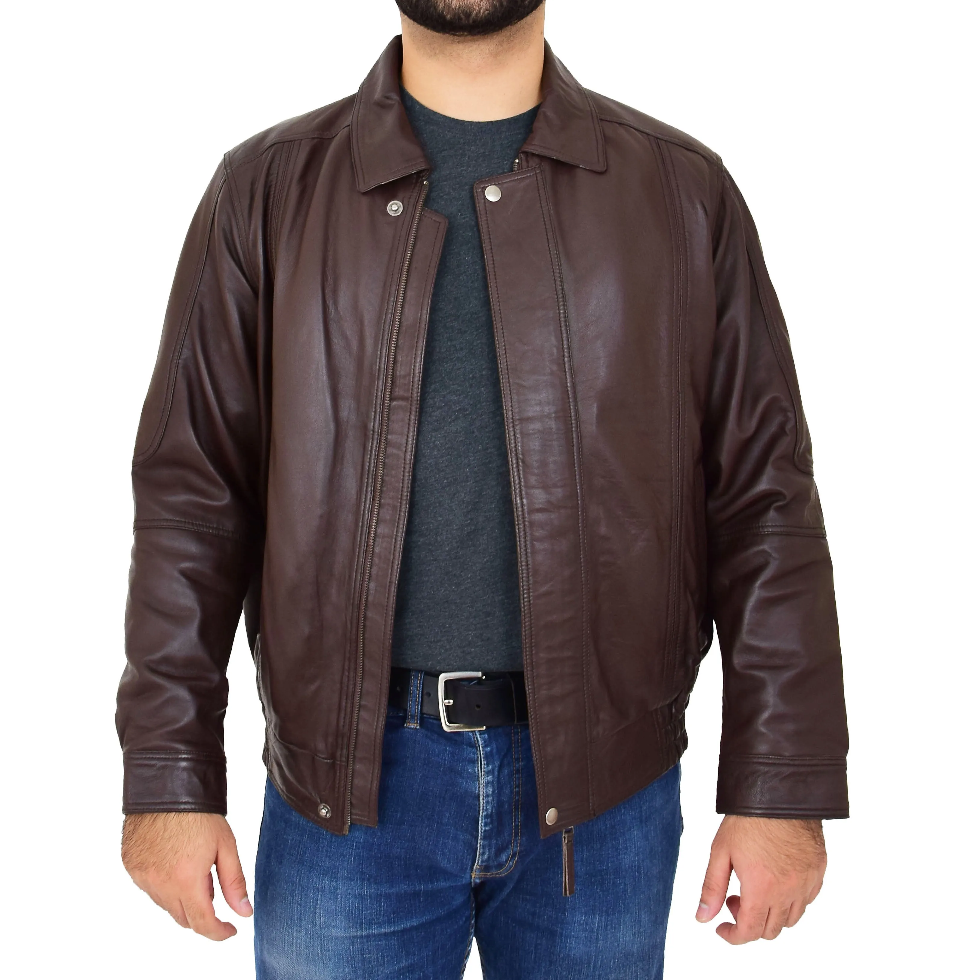 Gents Classic Blouson Leather Jacket Albert Brown
