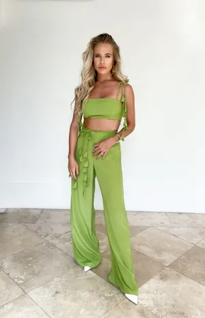 Green tassel crop and pant set