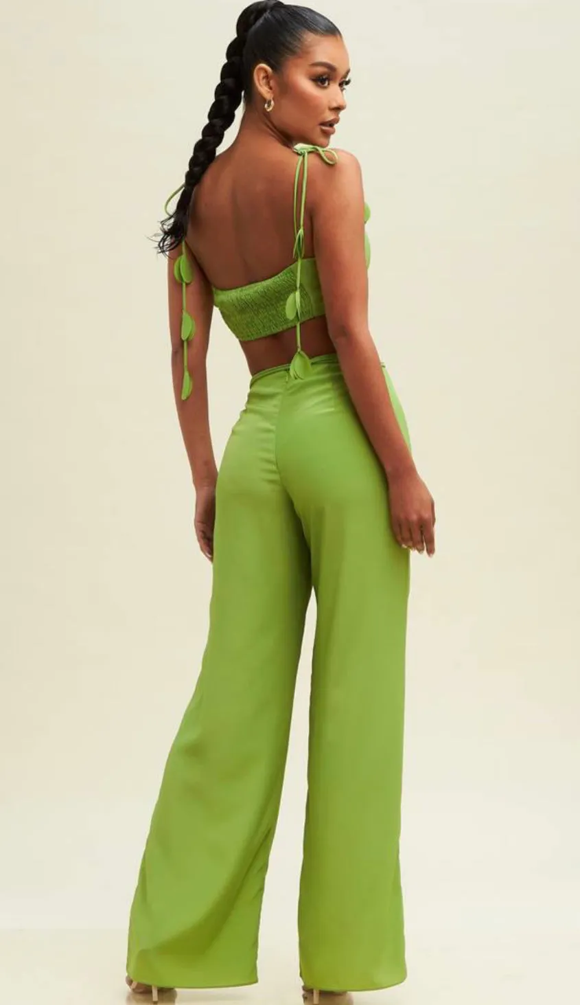 Green tassel crop and pant set