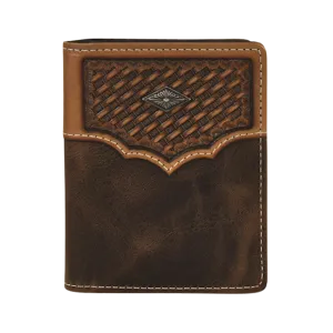 Hooey Leathers Justin Men's Front Pocket Basket Weave Yoke Brown Wallet