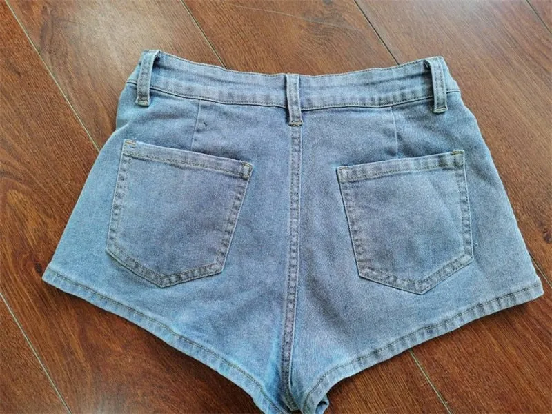 Jeans 2 Piece Set Stretchy Denim Suits Single Breasted Turn Down Collar Long Sleeve Short Jacket And Shorts