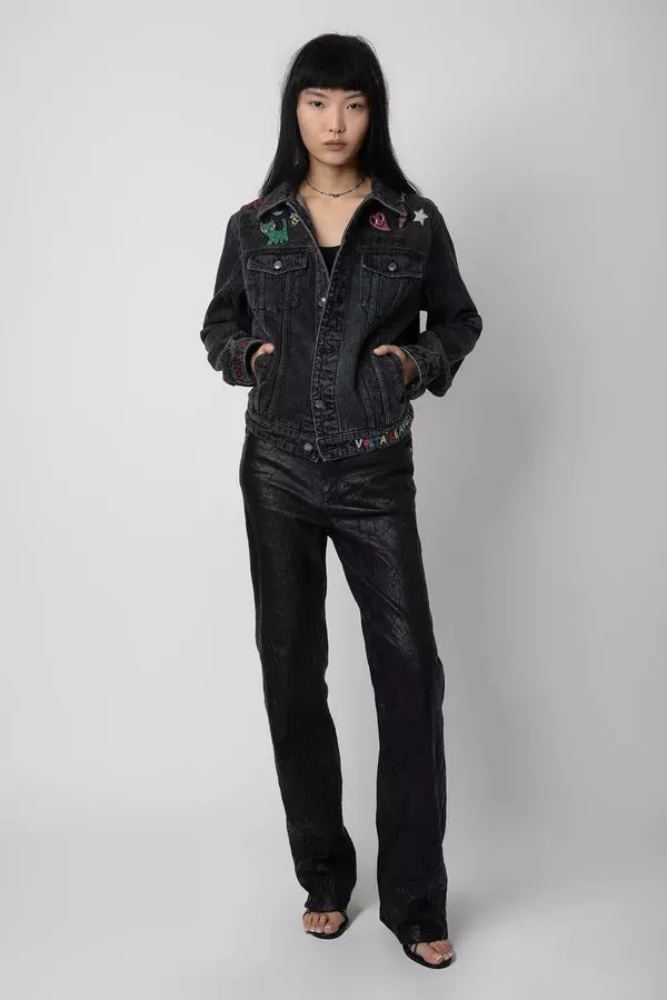 Kasy Denim Embrioded Jacket Gris