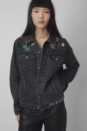 Kasy Denim Embrioded Jacket Gris