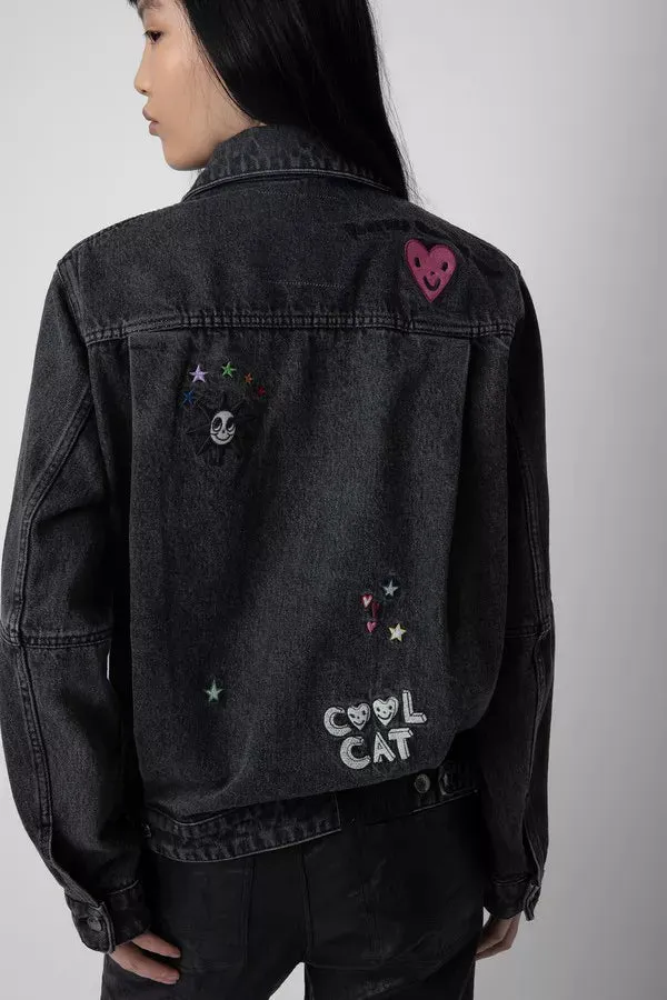 Kasy Denim Embrioded Jacket Gris