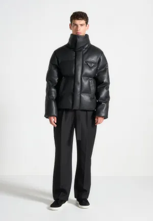 Leather Puffer Jacket - Black