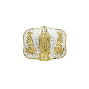 M&F Crumrine Virgin Mary Gold & Silver Belt Buckle
