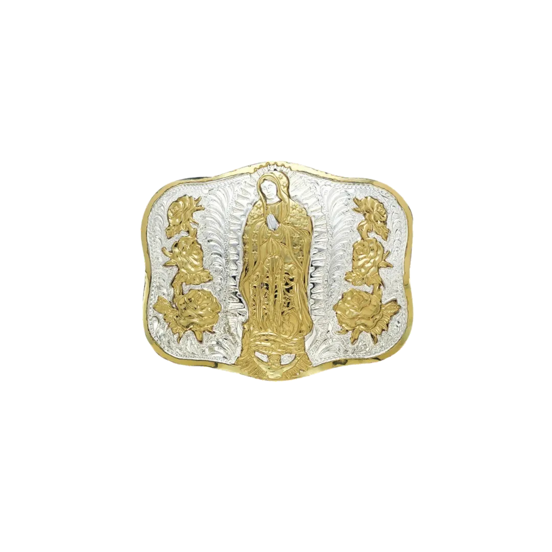 M&F Crumrine Virgin Mary Gold & Silver Belt Buckle