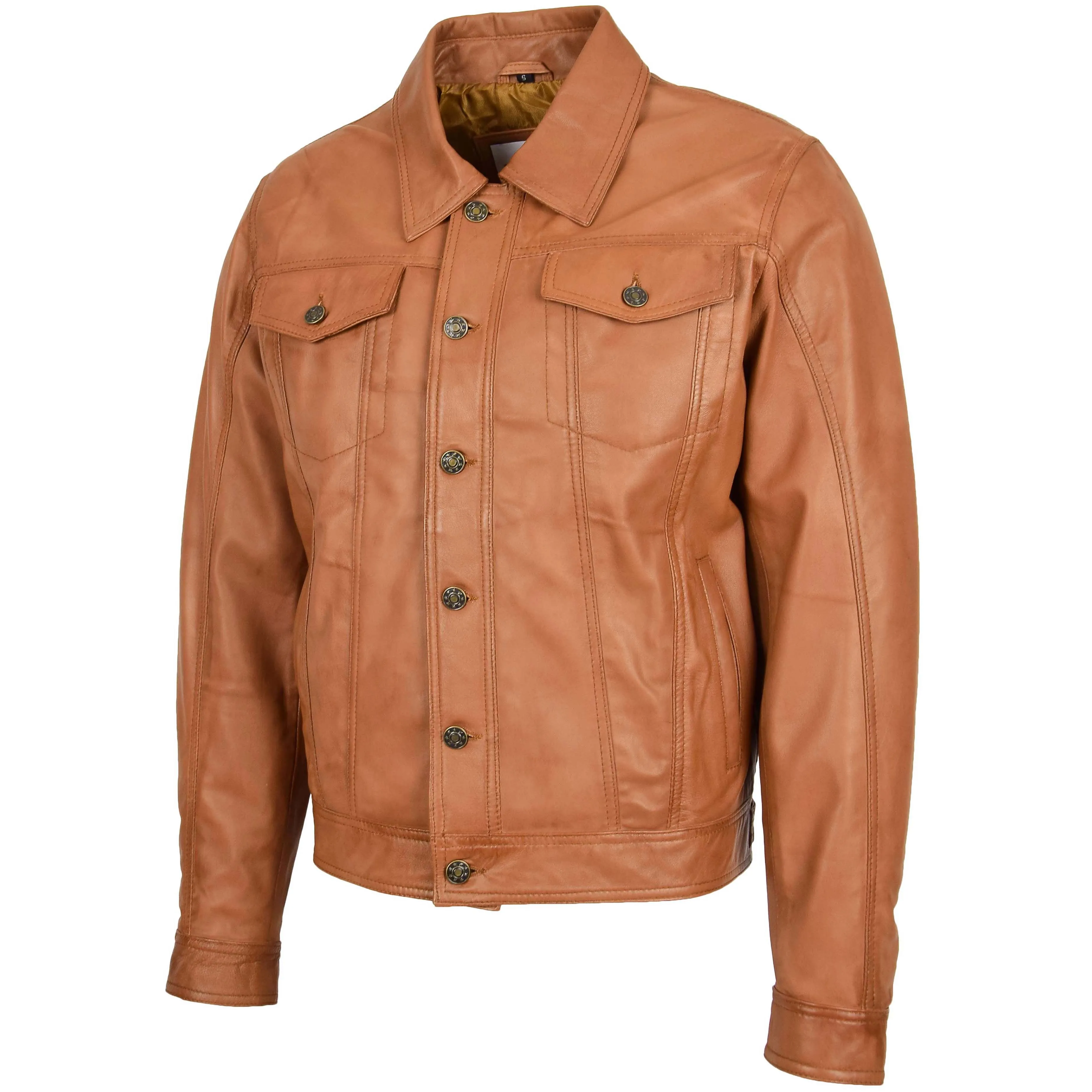 Mens Leather Lee Rider Casual Jacket Terry Tan
