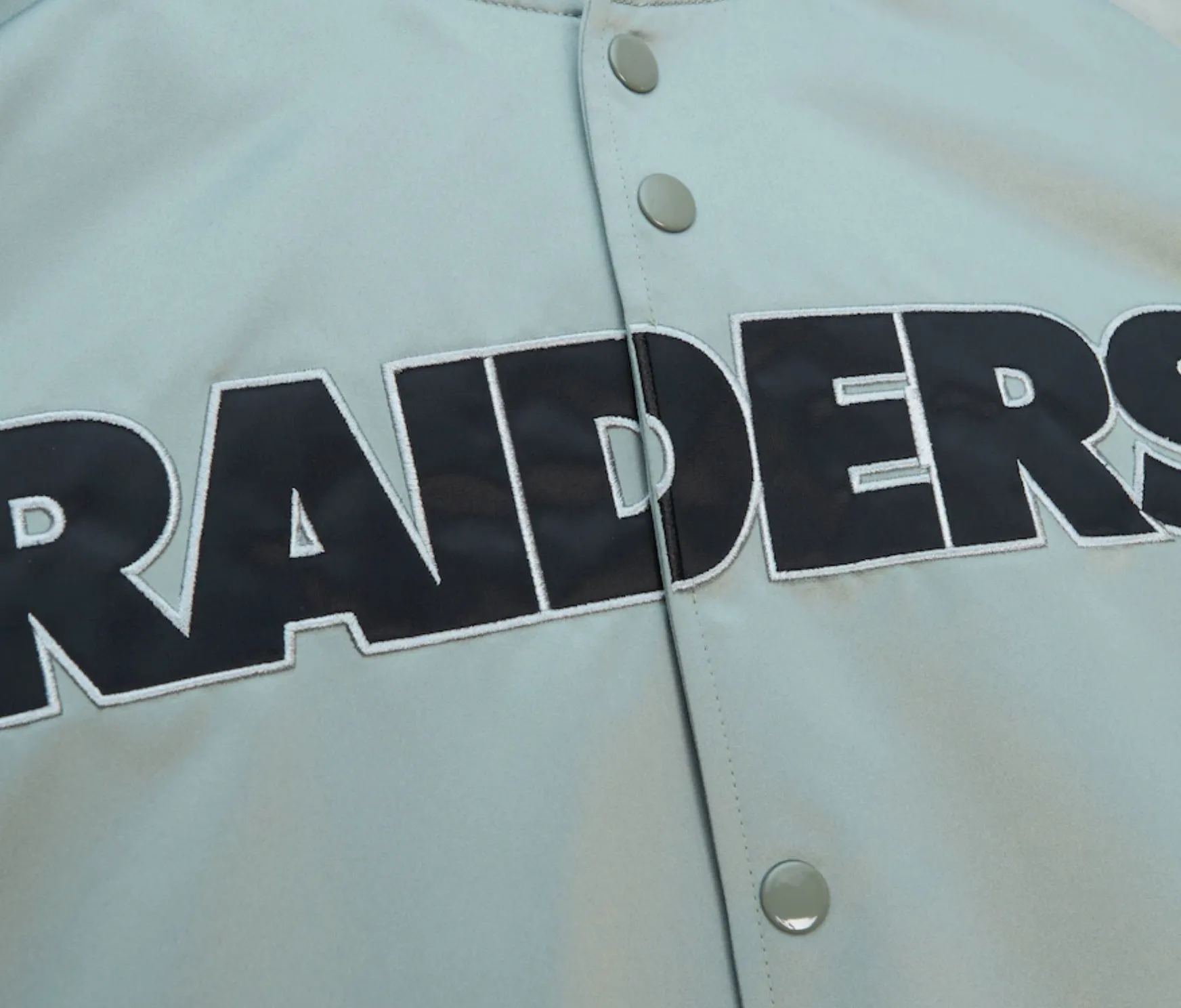 Men's Silver Oakland Raiders Gridiron Classics Double Clutch Lightweight Satin Raglan Full-Snap Jacket