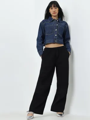 Nuon Black Wide Leg-Fit Mid-Rise Parachute Pants