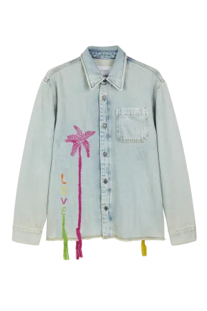 Palm Tree Embroidered Denim Jacket