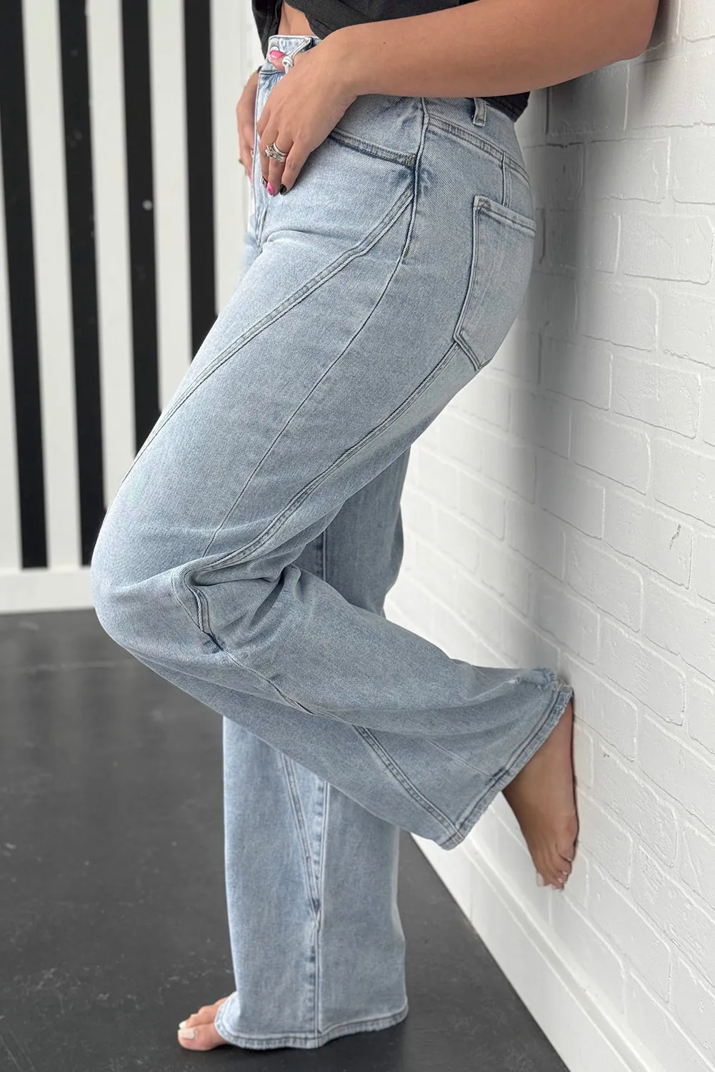 Plus Size Light Wash Reverse Seam Jeans