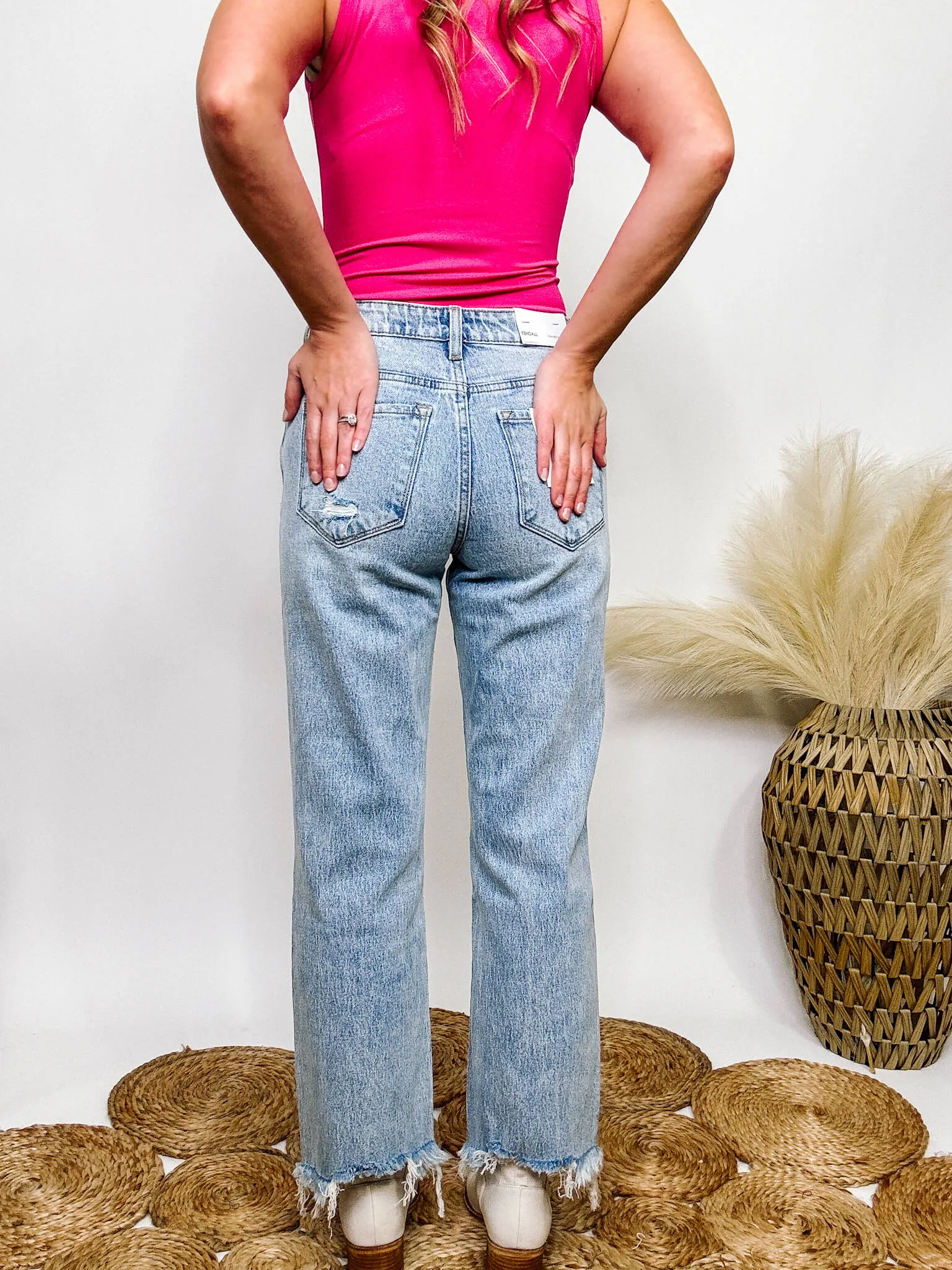 Raw Hem Light Wash Cropped Dad Jeans with Comfort Stretch Vervet by Flying Monkey Jeans