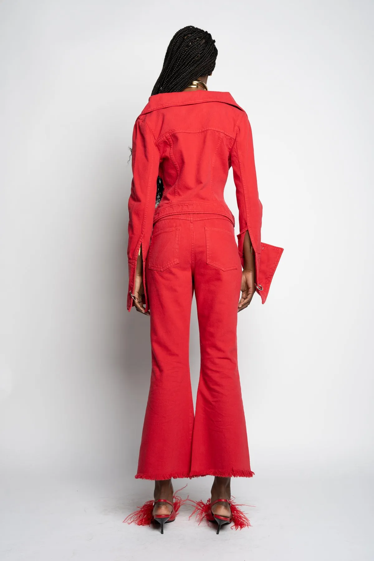 RED OFF-SHOULDER COLLAR JACKET