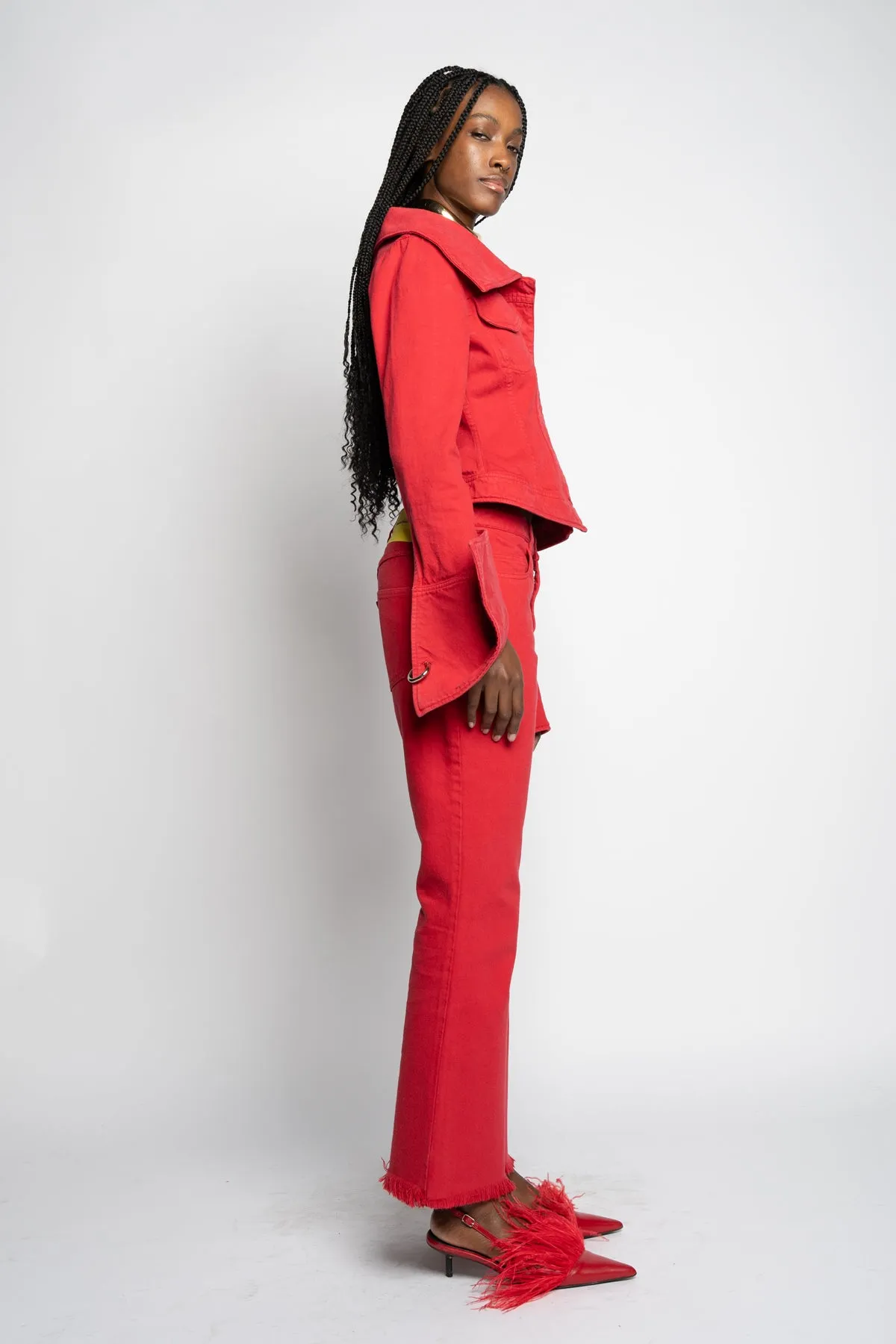 RED OFF-SHOULDER COLLAR JACKET