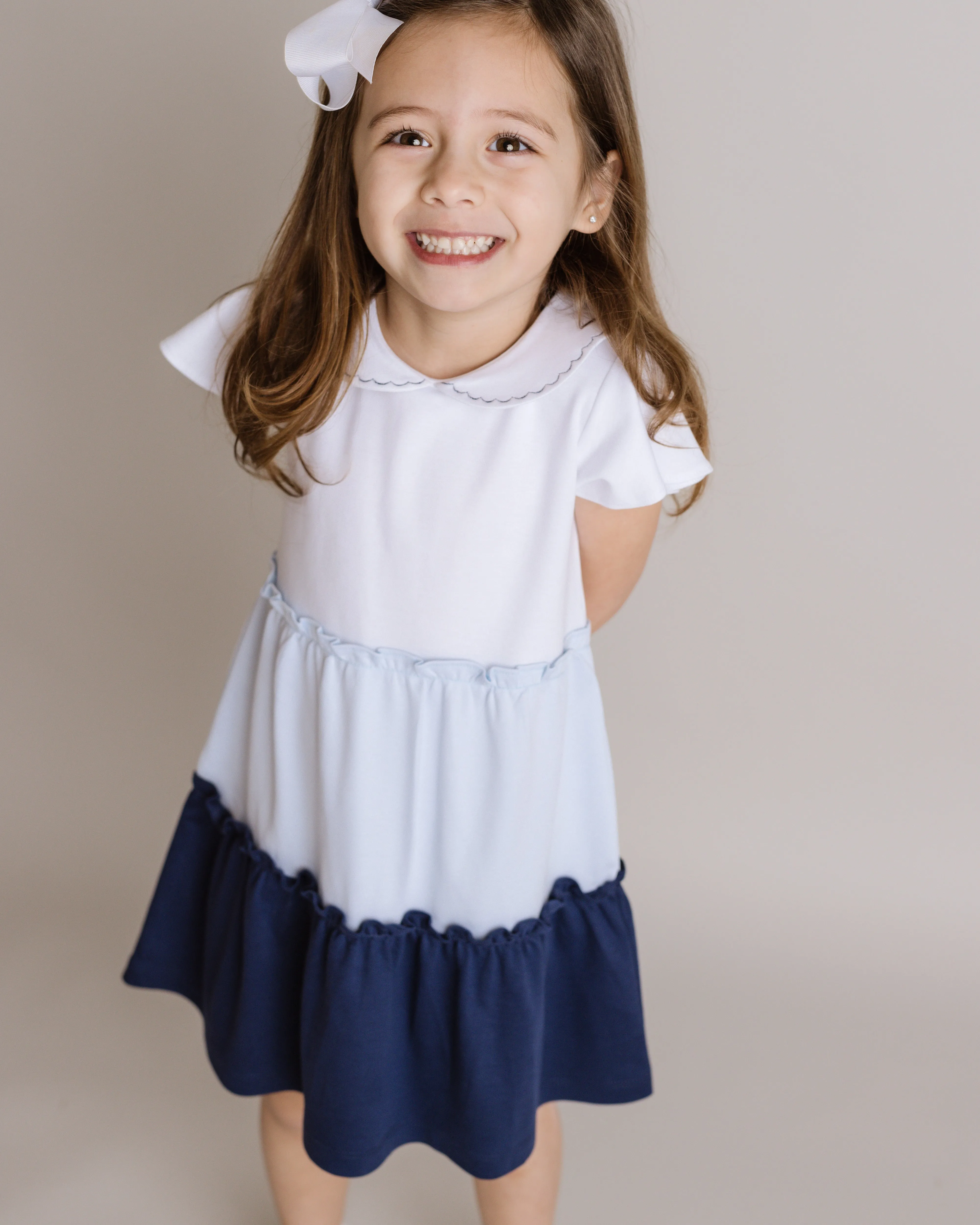 School Days Colorblock Pima Dress, Toddler Girls, White and Blue