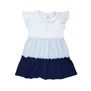 School Days Colorblock Pima Dress, Toddler Girls, White and Blue