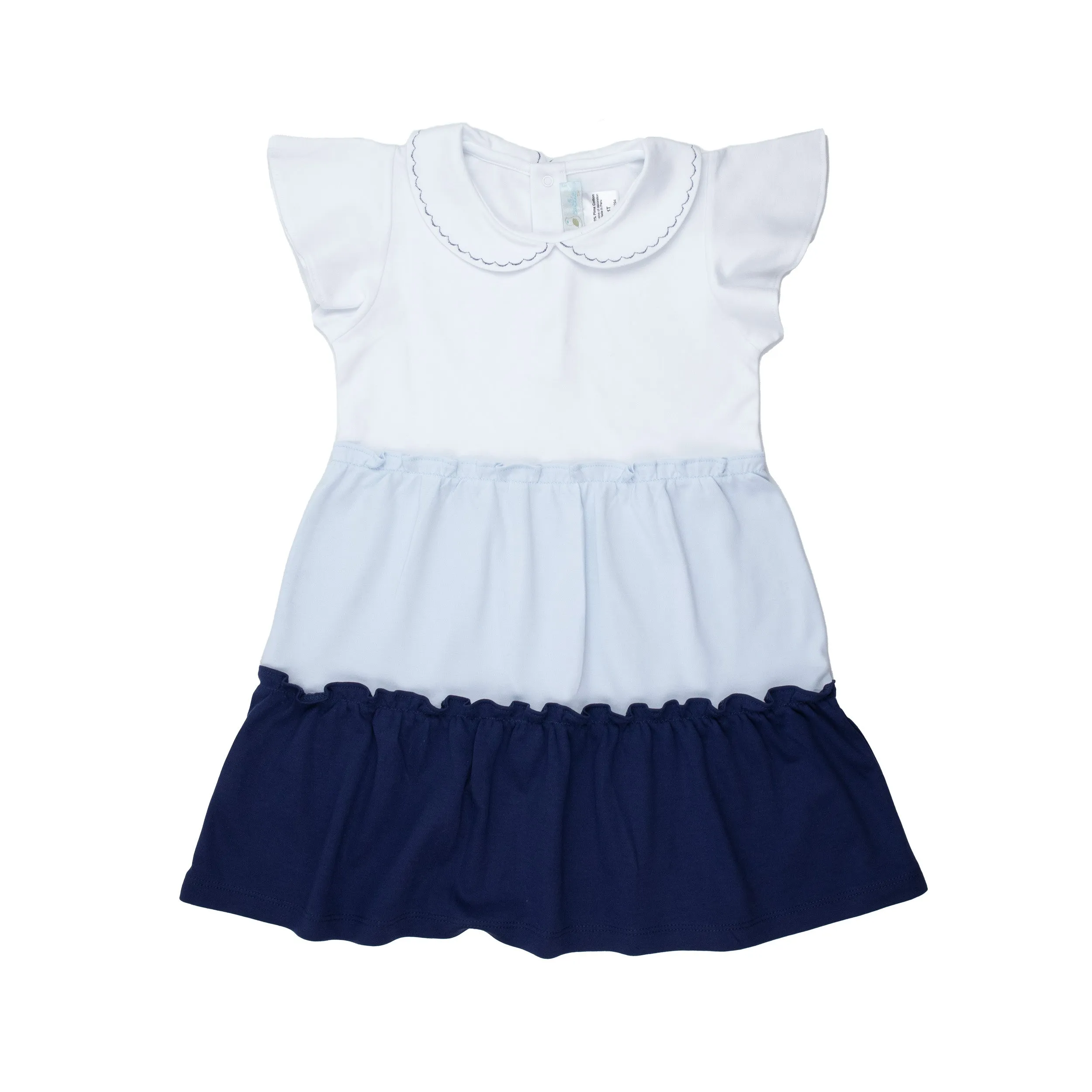 School Days Colorblock Pima Dress, Toddler Girls, White and Blue