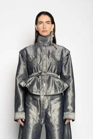 SILVER DENIM BELTED JACKET